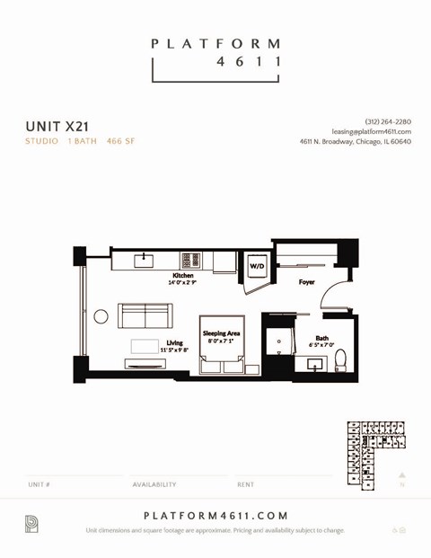 a floor plan of unit x21 at Platform 4611, Chicago